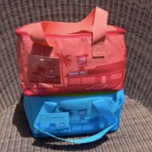 Trader Joe's Mini Insulated Cooler Bag Set of 2 in Peach & Blue - NEW w/tags